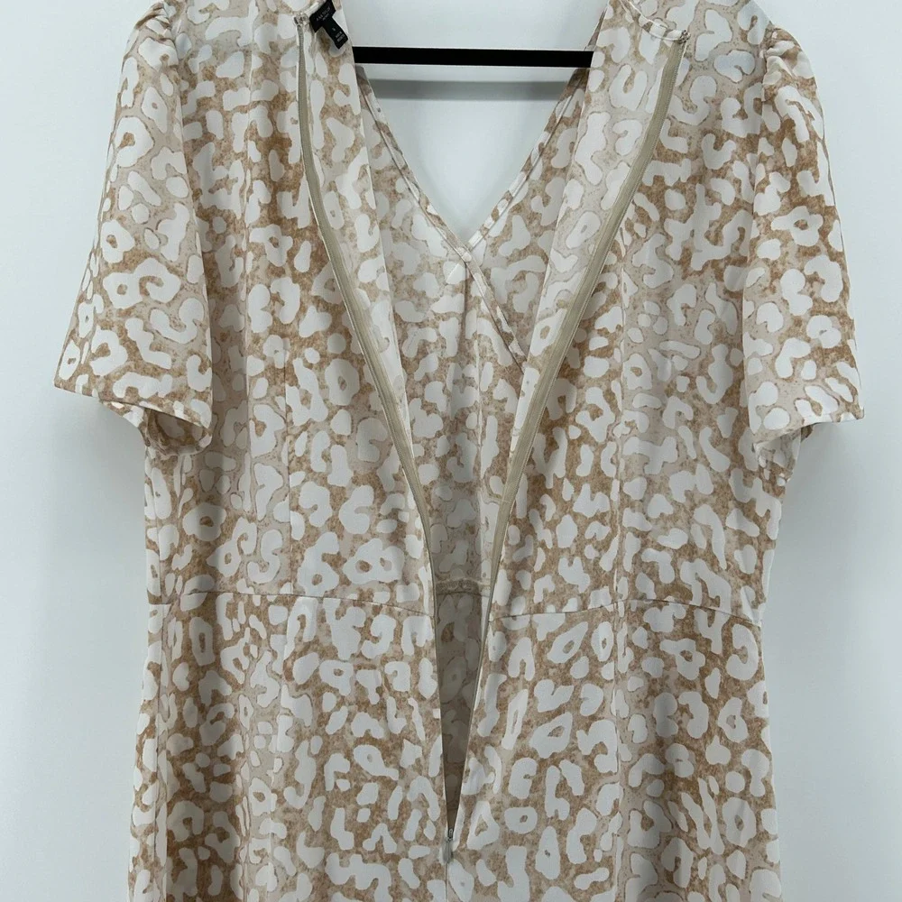 Ann Taylor Factory Tan Leopard Faux Wrap Midi Dress 16 Career Neutral Formal